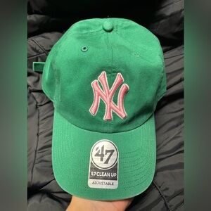 47 cap in Green with Pink Logo